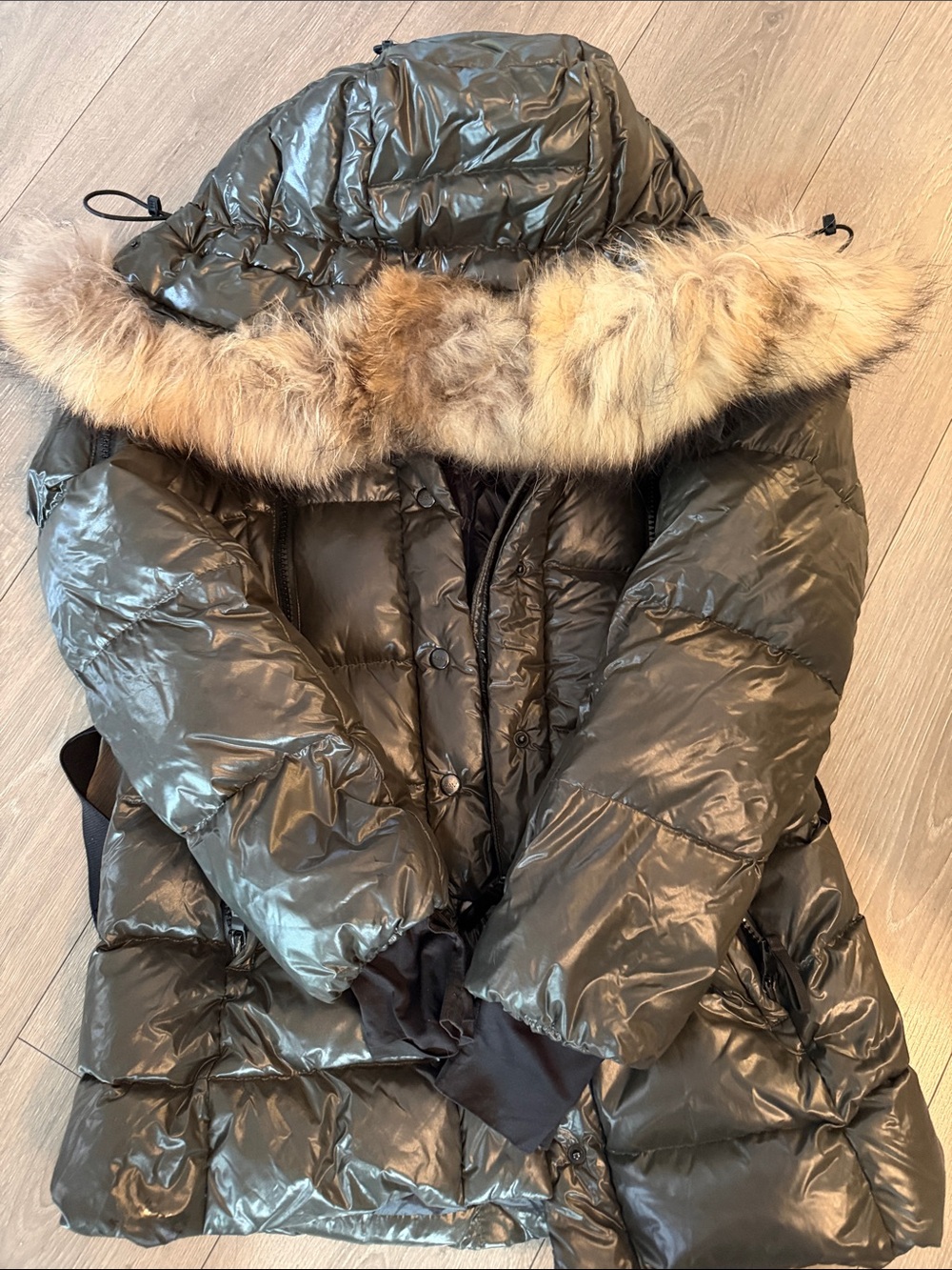 SAM. Olive Quilted Puffer Coat with Faux Fur Trim